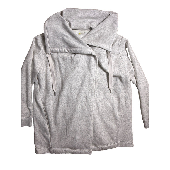 Zella Amazing Cozy Wrap Cowl Funnel Jacket Fleece Fuzzy Lined Size XL Gray White - Picture 2 of 10